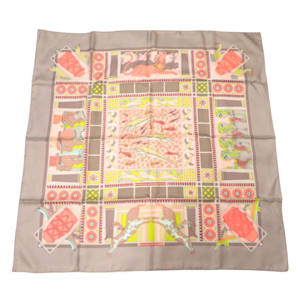 Hermes Carre 90 LES SECRETS DE MINOS Women's Scarf/Muffler, 100% Silk, Gray